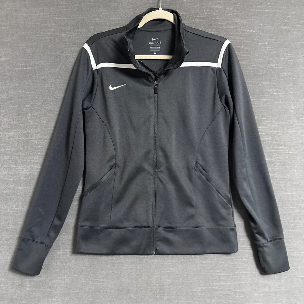 Nike Team Avenger Warm Up Jacket Womens M Gray Full Zip Thumb Hole Track Running - Picture 1 of 14